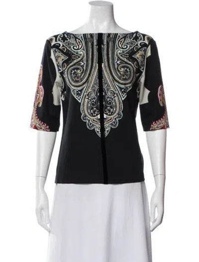 Pre-owned Etro Paisley Print Bateau Neckline Blouse In Green
