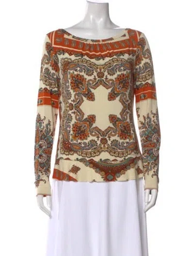 Pre-owned Etro Paisley Print Bateau Neckline Blouse In Orange