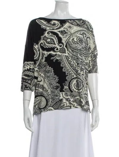 Pre-owned Etro Paisley Print Bateau Neckline Blouse In White