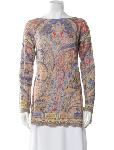 Pre-owned Etro Paisley Print Bateau Neckline Sweater In Yellow