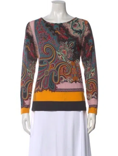 Pre-owned Etro Paisley Print Bateau Neckline Top In Black