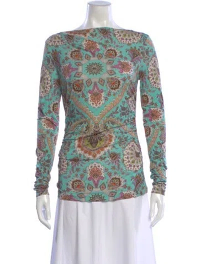 Pre-owned Etro Paisley Print Bateau Neckline Top In Blue