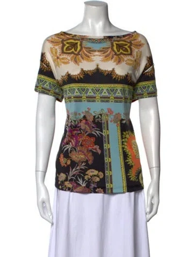 Pre-owned Etro Paisley Print Bateau Neckline Top In Yellow