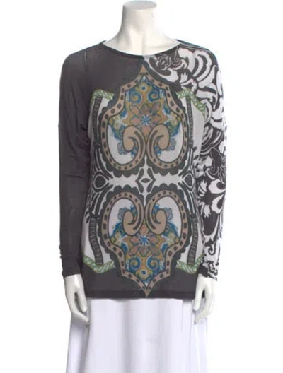 Pre-owned Etro Paisley Print Bateau Neckline Tunic In Gray