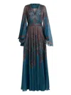 Etro Paisley-print Bell-sleeve Maxi Dress In Blue