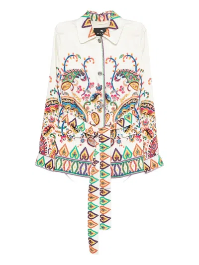 Etro Safari Belted Paisley-print Satin-twill Jacket In Multi