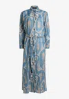 Etro Belted Paisley-print Cotton-voile Midi Shirt Dress In Blue