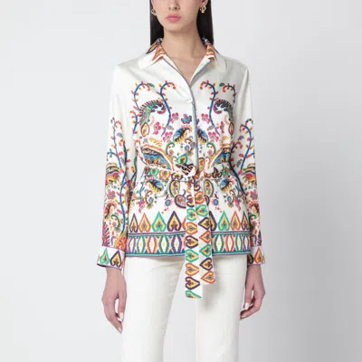 Etro Paisley-print Belted Shirt Jacket In White
