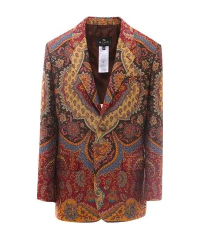Etro Paisley-print Blazer In Brown