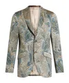 Etro Foliage-design Cotton-blend Blazer In Gray