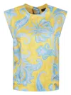 Etro Yellow Paisley Print Silk Top In 蓝色
