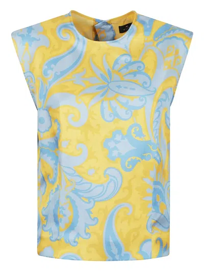 Etro Yellow Paisley Print Silk Top In Multicolor