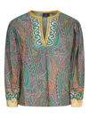 Etro Paisley Print Stretch Cotton Poplin Blouse In Multi