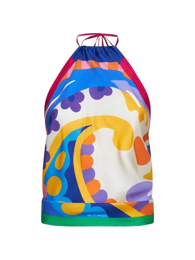 Etro Women Multicolor Silk Sleeveless Top With All-over Paisley Motif Woman
