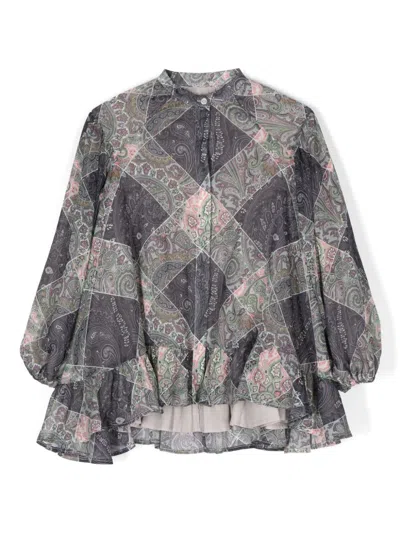 Etro Kids' Paisley-print Blouse In Blau
