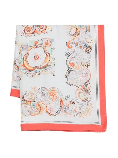 Etro Turandot Paisley Lightweight Square Scarf 70 In Red