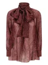 Etro Bow Blouse High Neck Long Sleeves In Red
