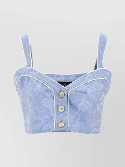ETRO PAISLEY PRINT BUTTON DETAIL CROPPED TOP