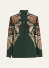 Etro Paisley Print Button Down Silk Shirt In Green Print 2
