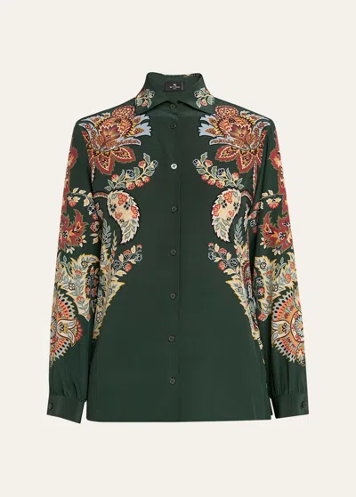 Etro Paisley Print Button Down Silk Shirt In Multi