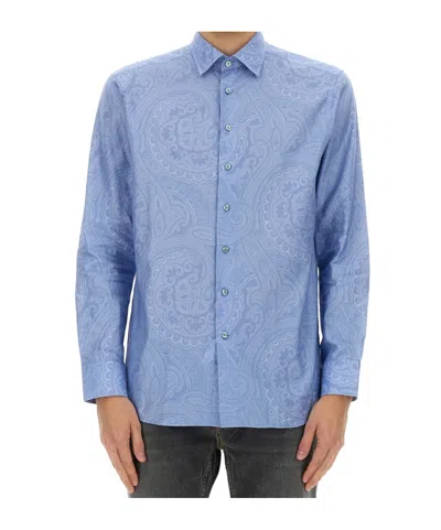 Etro Paisley-print Button-up Shirt In Blue