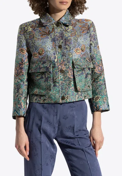 Etro Paisley Print Buttoned Jacket In Light Blue