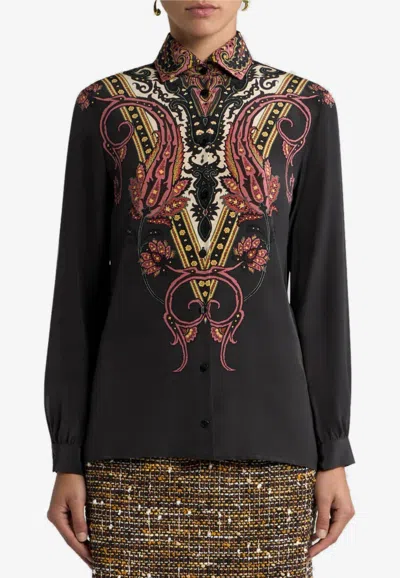 Etro Paisley Print Buttoned Shirt In Black