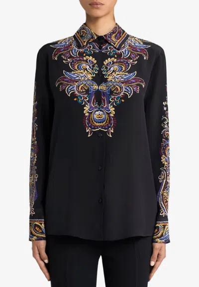 Etro Paisley Print Buttoned Shirt In Black