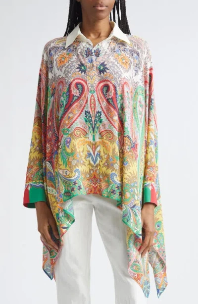 Etro Paisley Print Button-up Poncho In Multi