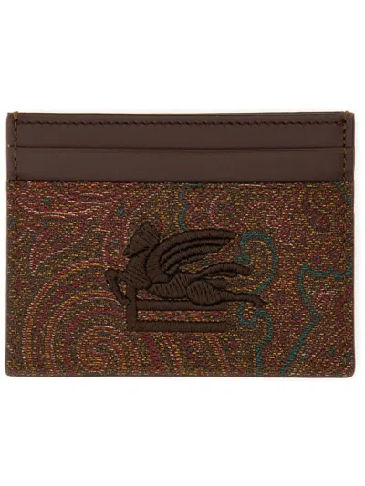 Etro Paisley Print Card Holder In Brown