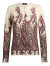 Etro Silk And Cashmere Cardigan With Placed Print In Brown
