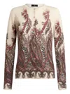Etro Silk And Cashmere Cardigan With Placed Print In Brown