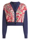 Etro Cropped Cardigan With Printed Insert In Purple