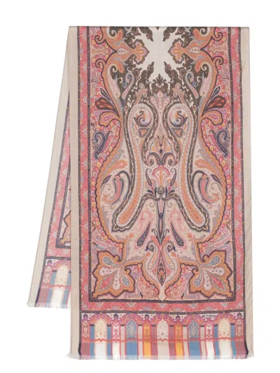 Etro Cashmere And Silk Blend Scarf Pink In Brown