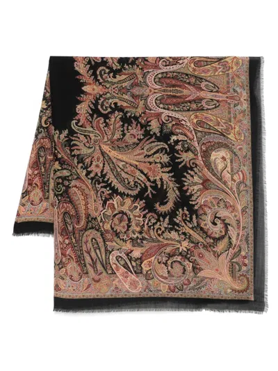 Pre-owned Etro Paisley-print Cashmere Scarf In Black