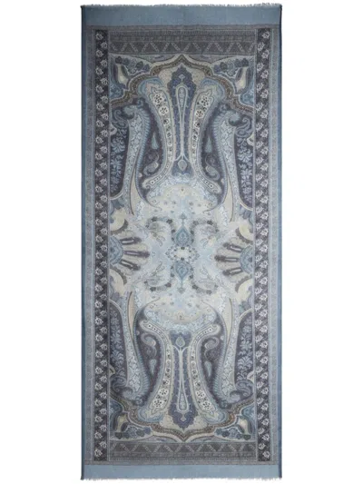 Etro Paisley-print Cashmere Scarf In Blue