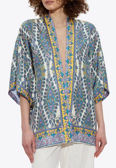 Etro Paisley Print Casual Kimono Top In Gnawed Blue