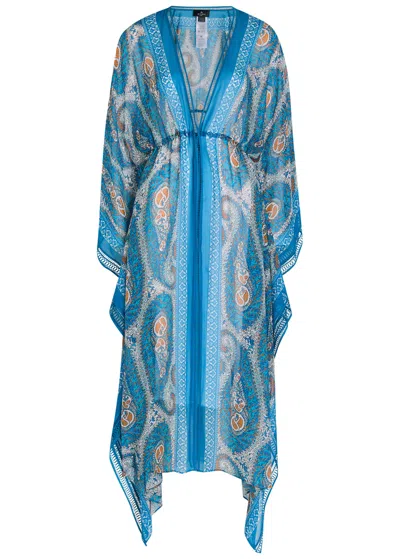 Etro Paisley-print Chiffon Maxi Kimono Dress In Blue