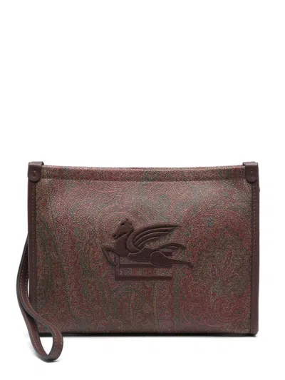 Etro Paisley-print Clutch Bag In Brown