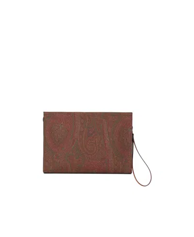 Etro Paisley-print Clutch Bag In Brown