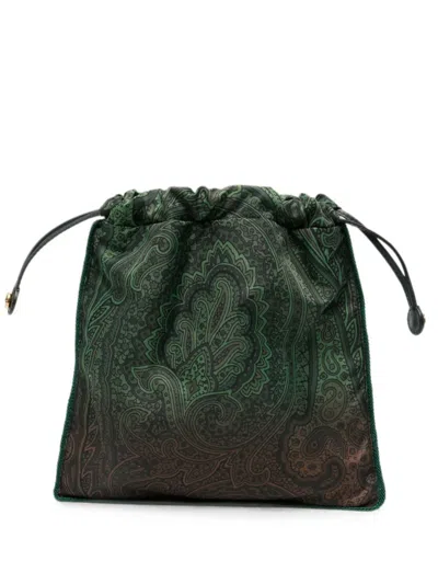 Etro Paisley Print Clutch In Green