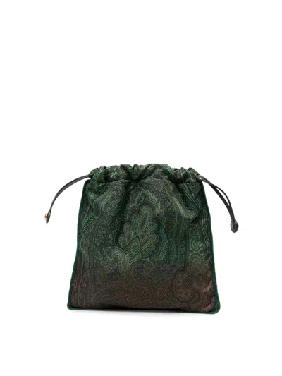 Etro Paisley Print Clutch In Green