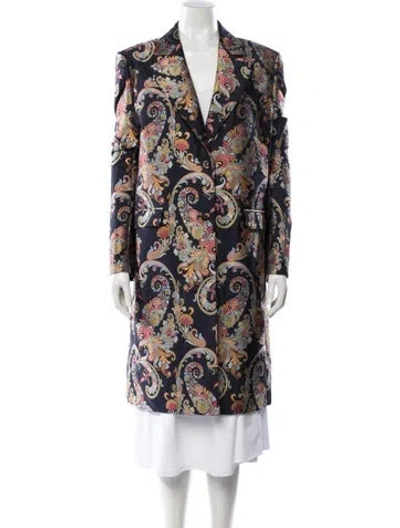 Pre-owned Etro Paisley Print Coat W/ Tags In Blue