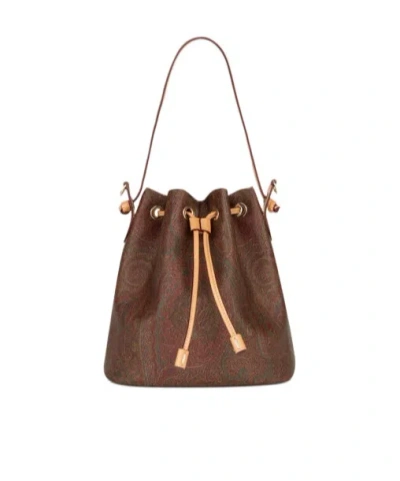 Etro Paisley-print Coated-finish Bucket Bag In Brown