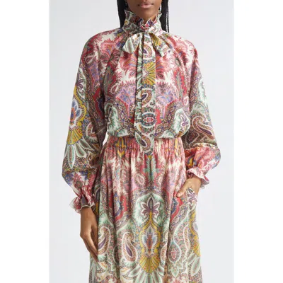 Etro Paisley Print Cotton & Silk Scarf Neck Top In Multi