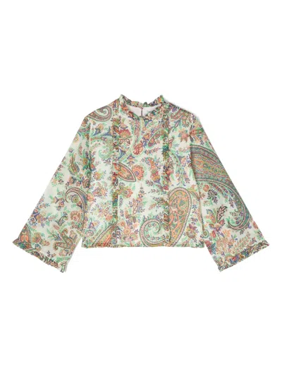 Etro Kids' Girls Green Cotton Paisley Print Blouse
