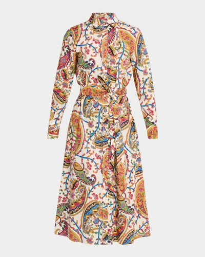 Etro Paisley-print Cotton Long-sleeve Midi Shirtdress In Multi