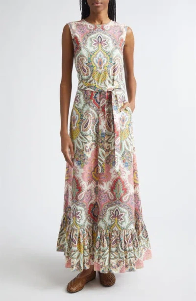 Etro Paisley Print Cotton Maxi Dress In Multi