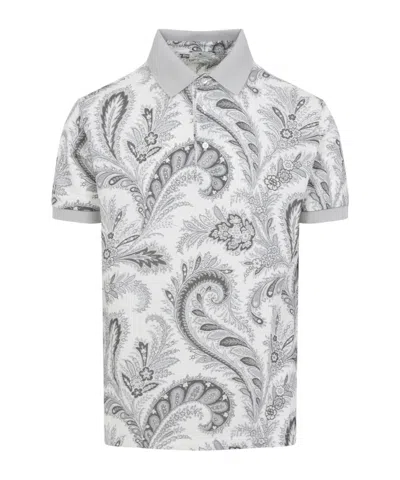 Etro Paisley Print Cotton Polo Shirt In White