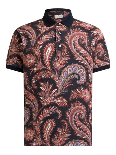Etro Paisley-print Cotton Polo Shirt In Black